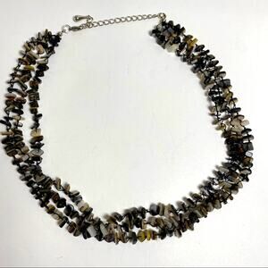 Modern multistrand knotted shell chip necklace Goth Grunge stone statement